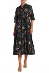Hermoza Francesca Collared Belted Maxi Dress In Black Meadow