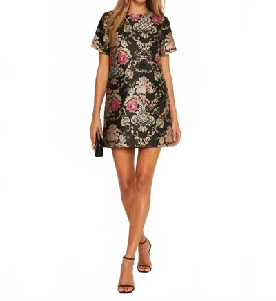 Hermoza Joyce Floral Jacquard Embroidered Shift Mini Dress In Black Multi