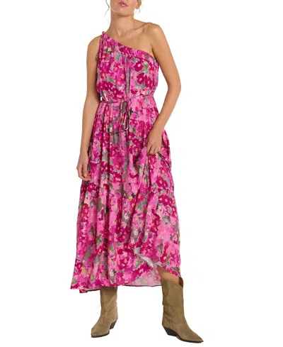 Hermoza Joyce One-shoulder Tie Dress In Scarlet Ikat