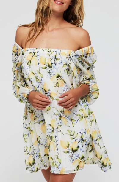 Hermoza Lina Long Sleeve Cinched Cover Up Mini Dress In Multi