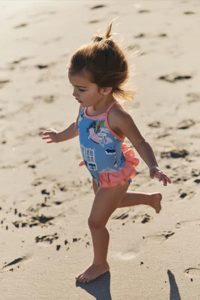 Hermoza Kids' Little Clementine Criss-cross Back Ruffle One-piece Swimsuit In Multi