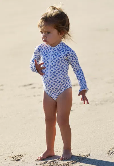 Hermoza Kids' Little Gayle Long Sleeve Zipper One-piece Swimsuit In Multi