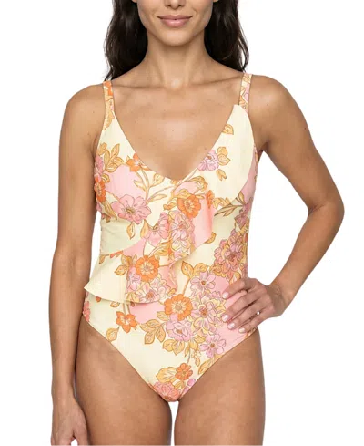Hermoza Stella Assymetrical Ruffle One Piece Swimsuit In Multi