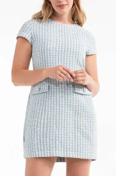 Hermoza Paola Shift Dress In Tweed In Blue