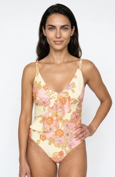 Hermoza Stella Assymetrical Ruffle One Piece Swimsuit In Multi
