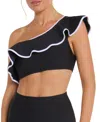 Hermoza Vanessa One Shoulder Ruffle Two-piece Bikini Top In Black / White