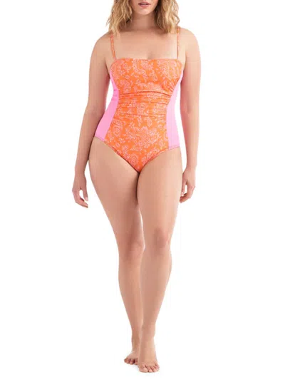 Hermoza Women's The Lupe One Piece Swimsuit In Orange Pink
