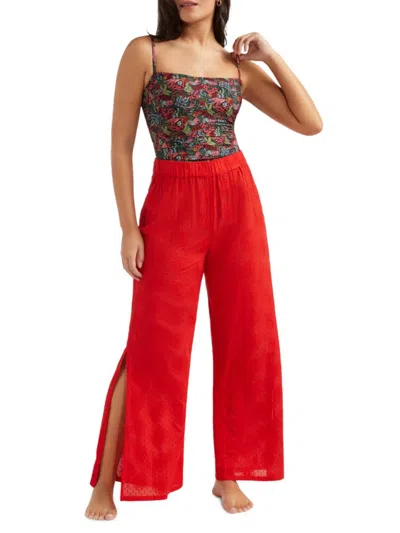 Hermoza Women's Wide Leg Cover Up Gaucho Pants In Red