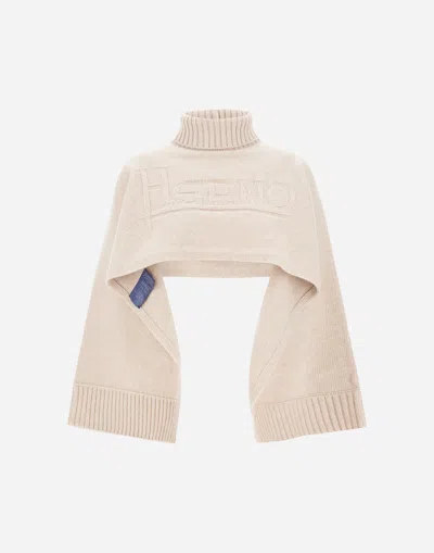 Herno Poncho In 100%�wool In Neutral