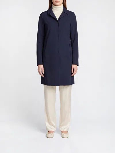Herno Knee-length Single-breasted Coat In Stretch Technical Fabric In Blue