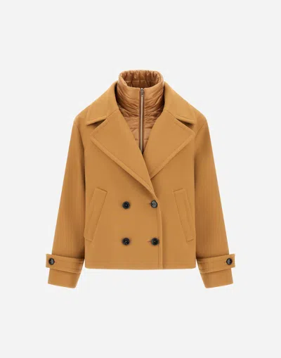 Herno 2 Layer Scuba And Nylon Ultralight Peacoat In Brown