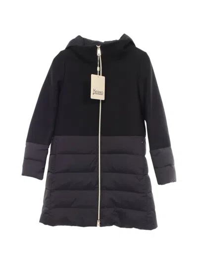 Pre-owned Herno 2020 Hooded Color-block Coat In Black