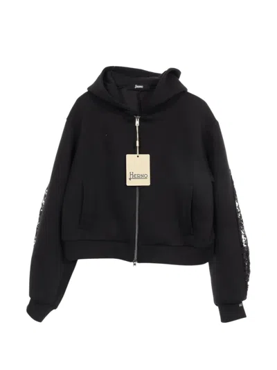 Pre-owned Herno 2020s Sequin-embellished Zip-up Hoodie In Black