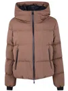 Herno Short Quilted Jacket With Hood And Pockets In Brown