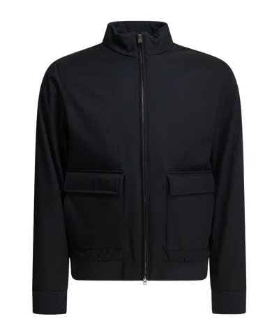 Herno '3 Layers Wool Storm' Bomber Jacket In Blue