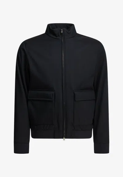 Herno 3 Layers Wool Storm Bomber Jacket In Blue
