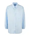 Herno Oversized Cotton Poplin Shirt With Pointed Collar In Blue