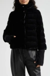 Herno A-line Marbled Velvet Down Jacket In Black