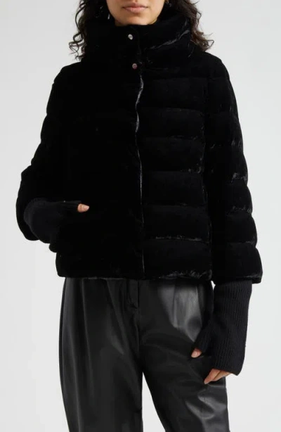 Herno A-line Marbled Velvet Down Jacket In Black