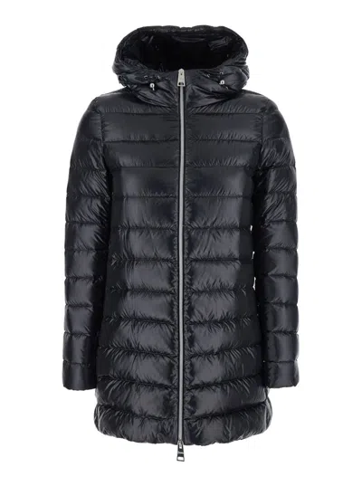 HERNO BLACK DOWN JACKET WITH FIXED HOOD AND TWO FRONT WELT POCKETS WITH ZIP IN TECH FABRIC WOMAN