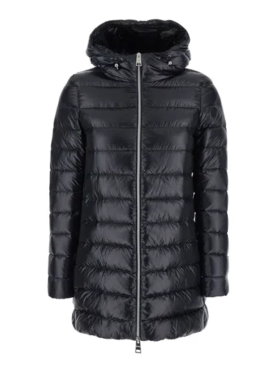 HERNO HERNO WOMEN BLACK DOWN JACKET WITH FIXED HOOD AND TWO FRONT WELT POCKETS WITH ZIP IN TECH FABRIC WOM