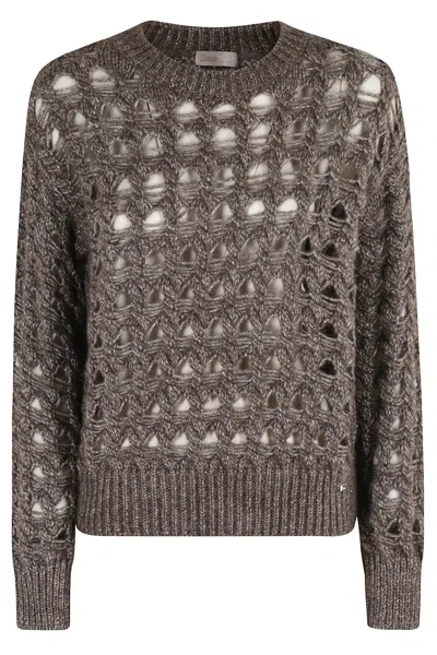 Herno Open-knit Alpaca Blend Sweater With Metallic Sheen In Gray