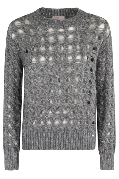 Herno Geometric-cutout Crew-neck Sweater In Gray
