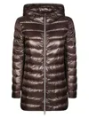 Herno Shiny Nylon Hooded Down Puffer Jacket In Brown