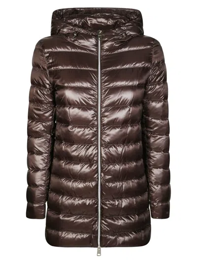 HERNO A-SHAPE BROWN ULTRALIGHT DOWN COAT WITH HOOD