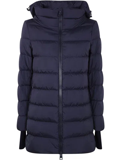 Herno Attached-hood Quilted Coat In Blue