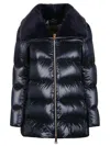 Herno Faux Fur And Quilted Nylon Down Bomber Jacket In Blue