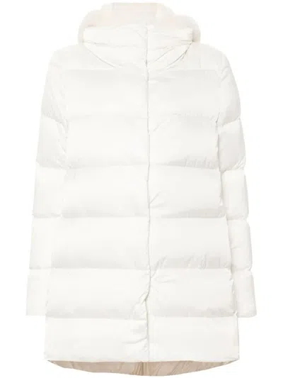 Herno A-shape Down Jacket In Satin And Lady Alternative Fur Clothing In White