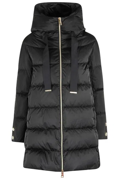 Herno A-shape Down Jacket With Custom Drawstring Hood In Black