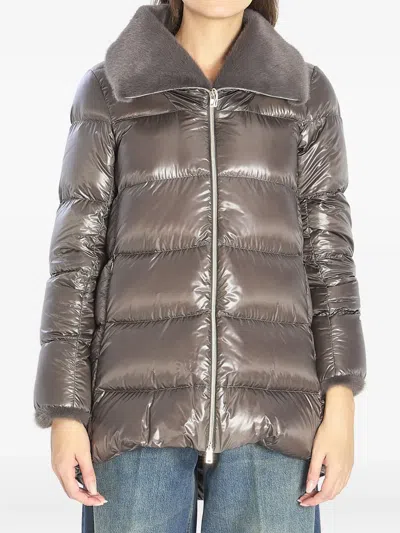 HERNO A-SHAPE FAUX-FUR-COLLAR ZIP COAT