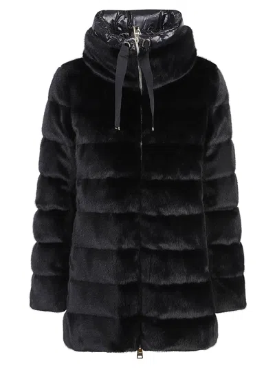 HERNO A-SHAPE FAUX FUR DOWN JACKET
