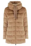 Herno A-shape In Faux Fur Jacket In Brown