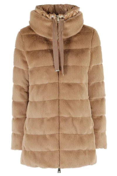 Herno A-shape In Faux Fur Jacket In Brown