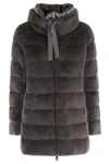 Herno Faux Fur High Neck Down Jacket In Brown