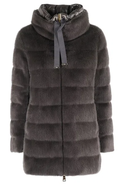 Herno A-shape In Faux Fur Jacket In Brown