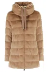 Herno A-shape In Faux Fur Jacket In Brown