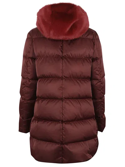 HERNO A-SHAPE IN SATIN WITH FAUX FUR BIB