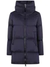 Herno Long Quilted Jacket High Collar In Blue