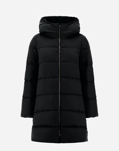 Herno A-shape Jacket In Arendelle And New Lady Faux Fur In Black