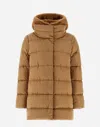 Herno A-shape Jacket In Satin And New Lady Faux Fur In Camel