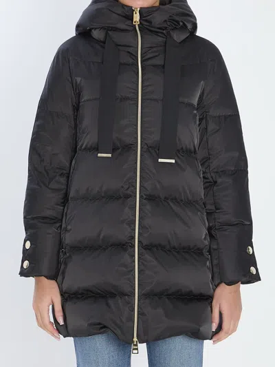 Herno A-shape Glossy Satin Down Jacket In Black