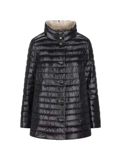 HERNO A-SHAPE QUILTED BUTTON PUFFER JACKET