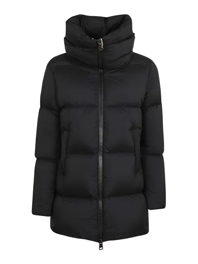Herno Boxy Black Down Jacket With Padded Collar And Quilted Design In Blue