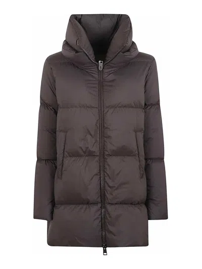 Herno Boxy Black Down Jacket With Padded Collar And Quilted Design In Blue