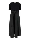 HERNO LONG BLACK DRESS WITH BRANDED DRAWSTRING IN COTTON BLEND WOMAN