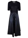 Herno Blue Crewneck Midi Dress With Elastic Drawstring Waist And Panelled Design In Blue